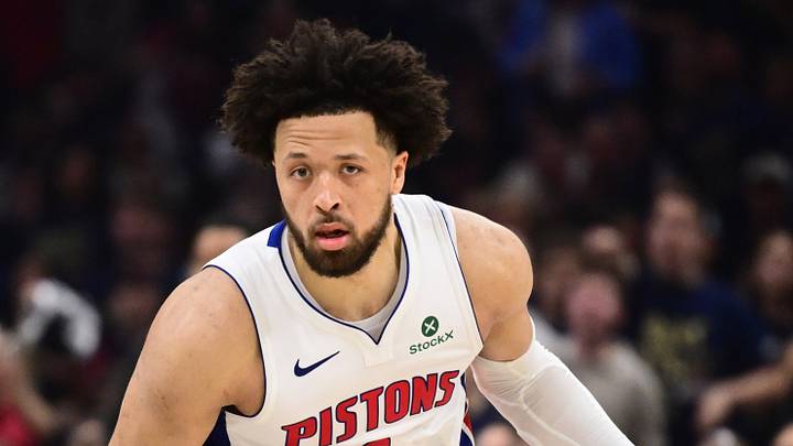 May 15, 2026; Cleveland, Ohio, USA; Detroit Pistons guard Cade Cunningham (2) brings the ball up court against the Cleveland Cavaliers during the second half in game six of the second round of the 2026 NBA Playoffs at Rocket Arena. Mandatory Credit: Ken Blaze-Imagn Images