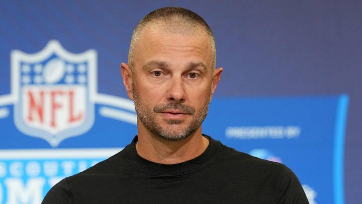 Las Vegas Raiders general manager John Spytek speaks at the NFL Scouting Combine.