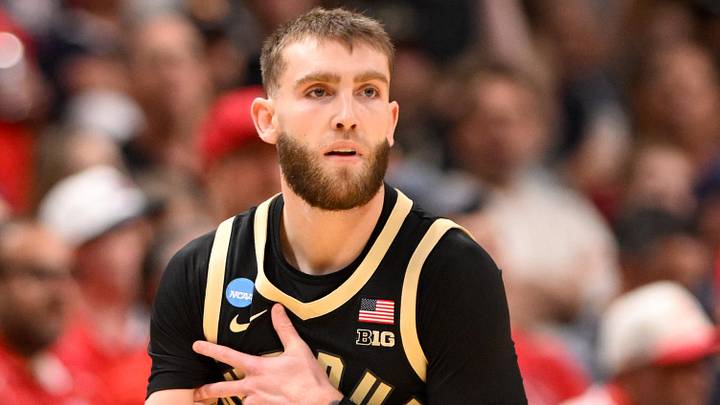 Mar 28, 2026; San Jose, CA, USA; Purdue Boilermakers guard Braden Smith (3) reacts in the first half during an Elite Eight game against the Arizona Wildcats of the West Regional of the men's 2026 NCAA Tournament at SAP Center. Mandatory Credit: Eakin Howard-Imagn Images