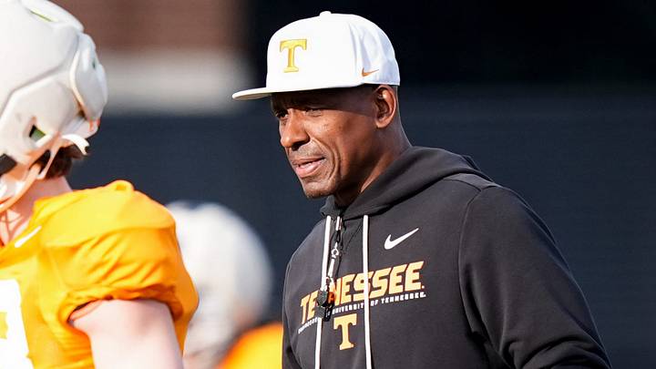 Tennessee secondary coach Anthony Poindexter during the Vols' spring football practice in Knoxville on March 19, 2026. Tennessee secondary coach Anthony Poindexter during the Vols' spring football practice in Knoxville on March 19, 2026.