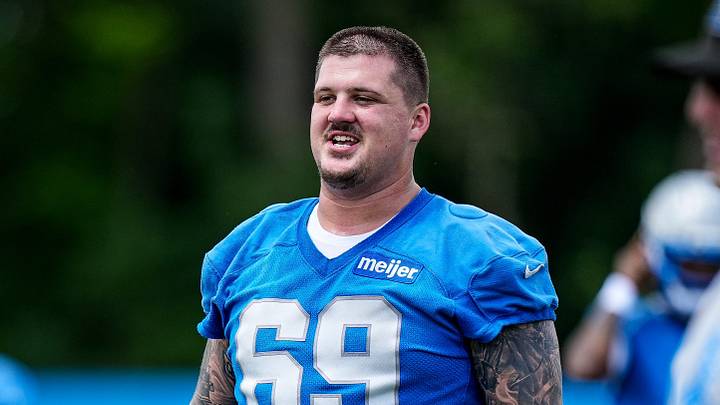 Detroit Lions guard Tate Ratledge (69) practices during mini camp at Meijer Performance Center in Allen Park on Tuesday, June 16, 2026. Detroit Lions guard Tate Ratledge (69) practices during mini camp at Meijer Performance Center in Allen Park on Tuesday, June 16, 2026.