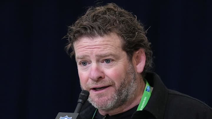 Seattle Seahawks general manager John Schneider speaks at the NFL Scouting Combine.