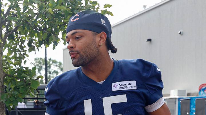 Jul 31, 2026; Lake Forest, IL, USA; Chicago Bears wide receiver Rome Odunze (15) signs autographs during Training Camp at Halas Hall. Mandatory Credit: Kamil Krzaczynski-Imagn Images