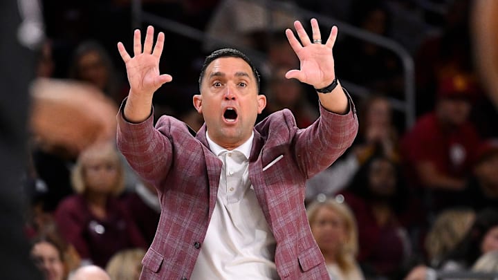 Mississippi State Bulldogs coach Sam Purcell signals his players during the second quarter of an NCAA Tournament game against the California Golden Bears at Galen Center. Mississippi State Bulldogs coach Sam Purcell signals his players during the second quarter of an NCAA Tournament game against the California Golden Bears at Galen Center.