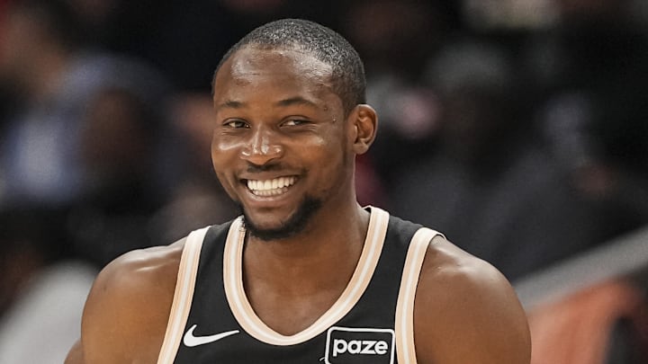 Feb 26, 2026; Atlanta, Georgia, USA; Atlanta Hawks forward Jonathan Kuminga (0) reacts after making a three point shot against the Washington Wizards during the first half at State Farm Arena. Mandatory Credit: Dale Zanine-Imagn Images Feb 26, 2026; Atlanta, Georgia, USA; Atlanta Hawks forward Jonathan Kuminga (0) reacts after making a three point shot against the Washington Wizards during the first half at State Farm Arena. Mandatory Credit: Dale Zanine-Imagn Images