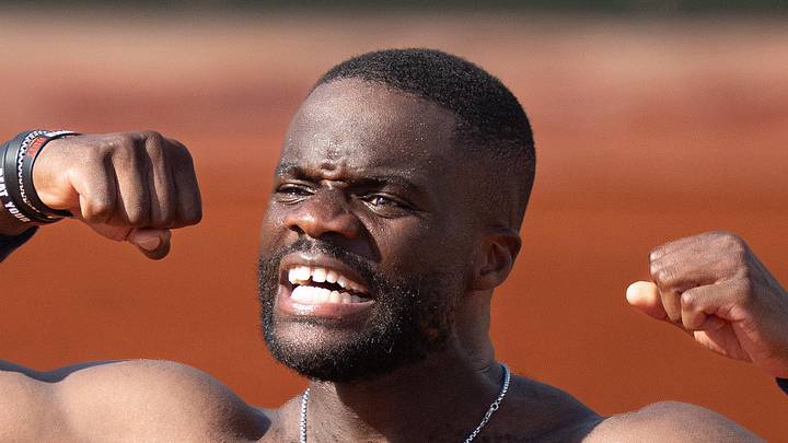 Frances Tiafoe celebrates winning his match