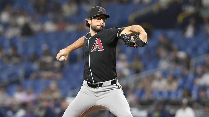 Jun 26, 2026; St. Petersburg, Florida, USA; Arizona Diamondbacks pitcher Zac Gallen (23) delivers a pitch during the fifth inning against Tampa Bay Rays at Tropicana Field. Mandatory Credit: Pablo Robles-Imagn Images