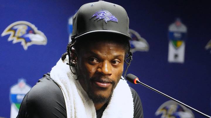 Baltimore Ravens quarterback Lamar Jackson.  Mandatory Credit: Kirby Lee-Imagn Images