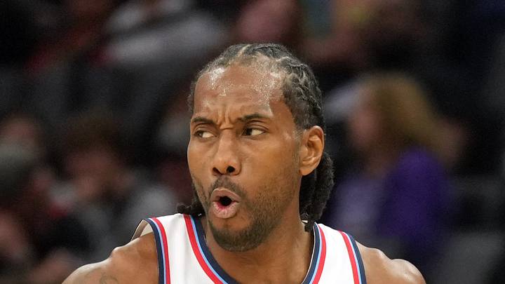Los Angeles Clippers forward Kawhi Leonard (2) reacts after making a three point basket against the Sacramento Kings during the second quarter at Golden 1 Center on Apr 11, 2025. Los Angeles Clippers forward Kawhi Leonard (2) reacts after making a three point basket against the Sacramento Kings during the second quarter at Golden 1 Center on Apr 11, 2025.