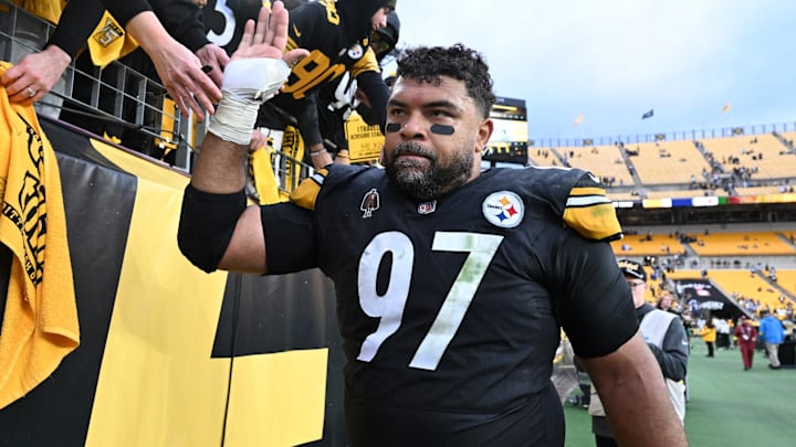 Nov 2, 2025; Pittsburgh, Pennsylvania, USA; Pittsburgh Steelers defensive tackle Cameron Heyward (97) greets fans after he game against the Indianapolis Colts at Acrisure Stadium. Mandatory Credit: Barry Reeger-Imagn Images