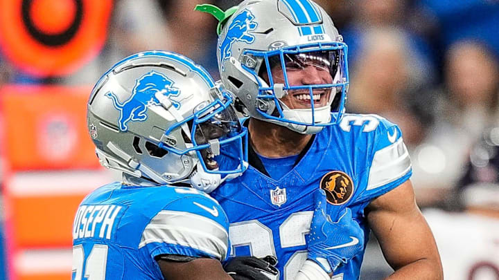 Detroit Lions safety Kerby Joseph (31), left, and safety Brian Branch (32). Detroit Lions safety Kerby Joseph (31), left, and safety Brian Branch (32).