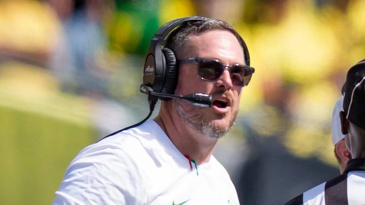Oregon head coach Dan Lanning talks to the officials as the Oregon Ducks host the Boise State Broncos on Sept. 5, 2026, at Autzen Stadium in Eugene, Oregon. Oregon head coach Dan Lanning talks to the officials as the Oregon Ducks host the Boise State Broncos on Sept. 5, 2026, at Autzen Stadium in Eugene, Oregon.