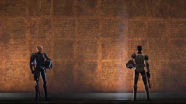 (L-R): Crosshair and Commander Cody in a scene from "STAR WARS: THE BAD BATCH", season 2 exclusively on Disney+. © 2022 Lucasfilm Ltd. & ™. All Rights Reserved.