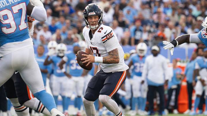 Aug 29, 2026; Nashville, Tennessee, USA; Chicago Bears quarterback Tyson Bagent (17) stands in the pocket against the Tennessee Titans during the first half at Nissan Stadium. Mandatory Credit: Steve Roberts-Imagn Images Aug 29, 2026; Nashville, Tennessee, USA; Chicago Bears quarterback Tyson Bagent (17) stands in the pocket against the Tennessee Titans during the first half at Nissan Stadium. Mandatory Credit: Steve Roberts-Imagn Images