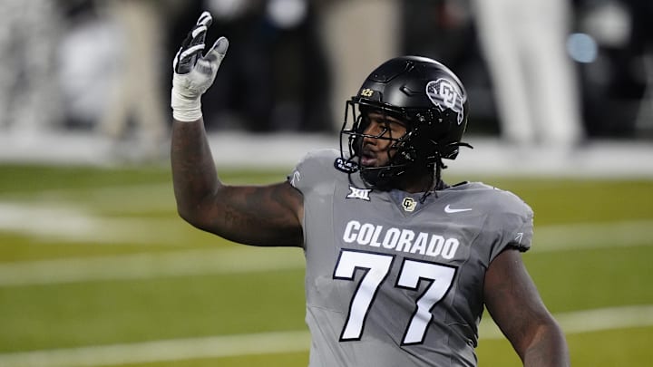 Nov 1, 2025; Boulder, Colorado, USA; lineman Jordan Seaton (77)
