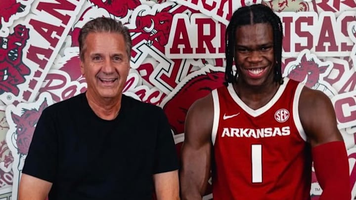 Arkansas Razorbacks recruit Jordan Smith with coach John Calipari during weekend official visit in Fayetteville, Ark.