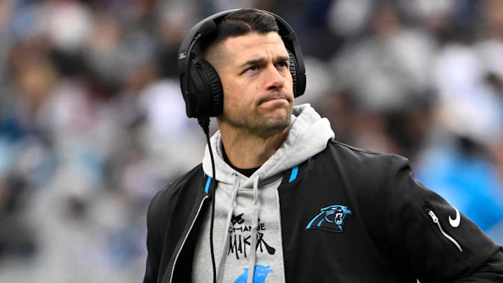 Dec 15, 2024; Charlotte, North Carolina, USA; Carolina Panthers head coach Dave Canales in the second quarter at Bank of America Stadium. Mandatory Credit: Bob Donnan-Imagn Images Dec 15, 2024; Charlotte, North Carolina, USA; Carolina Panthers head coach Dave Canales in the second quarter at Bank of America Stadium. Mandatory Credit: Bob Donnan-Imagn Images