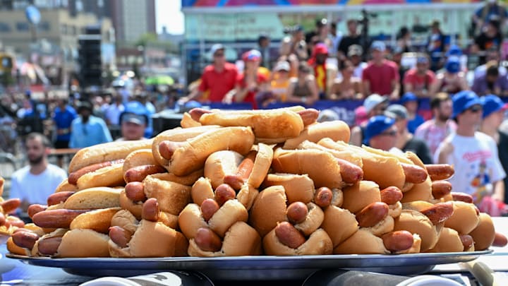 Professional Eaters Compete In Nathan's Annual Hot Dog Eating Contest