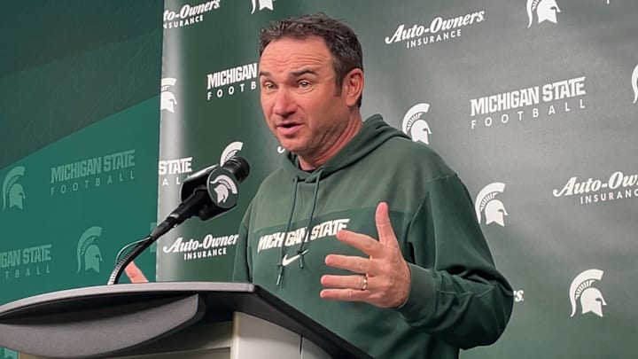 Michigan State head coach Jonathan Smith speaks to the media during a press conference on Monday, Nov. 17, 2025.
