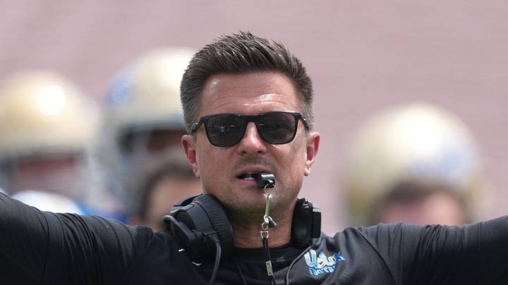 May 2, 2026; Pasadena, CA, USA; UCLA Bruins coach Bob Chesney reacts during the spring game at Rose Bowl. Mandatory Credit: Kirby Lee-Imagn Images May 2, 2026; Pasadena, CA, USA; UCLA Bruins coach Bob Chesney reacts during the spring game at Rose Bowl. Mandatory Credit: Kirby Lee-Imagn Images
