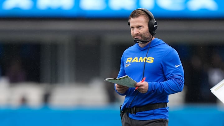 Nov 30, 2025; Charlotte, North Carolina, USA; Los Angeles Rams head coach Sean McVay looks on during the second quarter against the Carolina Panthers at Bank of America Stadium. Mandatory Credit: Jim Dedmon-Imagn Images Nov 30, 2025; Charlotte, North Carolina, USA; Los Angeles Rams head coach Sean McVay looks on during the second quarter against the Carolina Panthers at Bank of America Stadium. Mandatory Credit: Jim Dedmon-Imagn Images