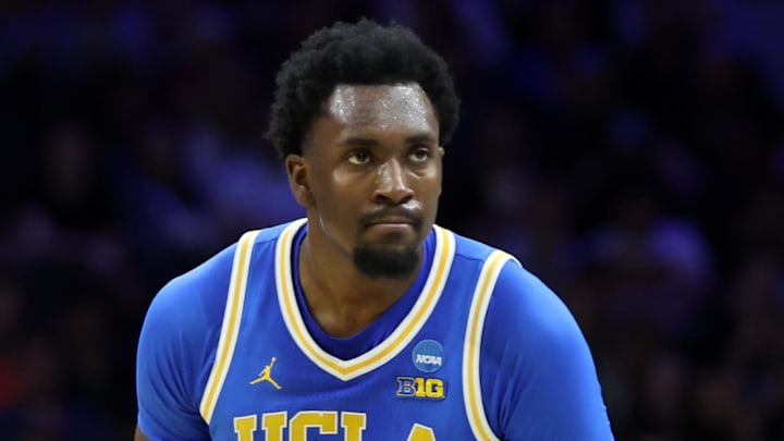 Mar 22, 2026; Philadelphia, PA, USA; UCLA Bruins center Xavier Booker (1) reacts against the UConn Huskies in the first half during a second round game of the men's 2026 NCAA Tournament at Xfinity Mobile Arena. Mandatory Credit: Bill Streicher-Imagn Images