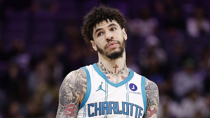 Mar 11, 2026; Sacramento, California, USA; Charlotte Hornets guard LaMelo Ball (1) gestures after scoring a three point basket against the Sacramento King during the fourth quarter at Golden 1 Center. Mandatory Credit: Kelley L Cox-Imagn Images