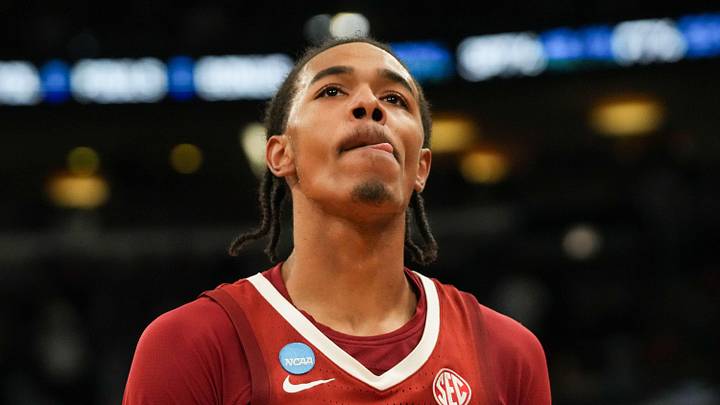 Mar 27, 2026; Chicago, IL, USA; Alabama Crimson Tide guard Labaron Philon Jr. (0) looks on after a Sweet Sixteen game of the Midwest Regional of the men's 2026 NCAA Tournament against the Michigan Wolverines at United Center. Mandatory Credit: David Banks-Imagn Images Mar 27, 2026; Chicago, IL, USA; Alabama Crimson Tide guard Labaron Philon Jr. (0) looks on after a Sweet Sixteen game of the Midwest Regional of the men's 2026 NCAA Tournament against the Michigan Wolverines at United Center. Mandatory Credit: David Banks-Imagn Images
