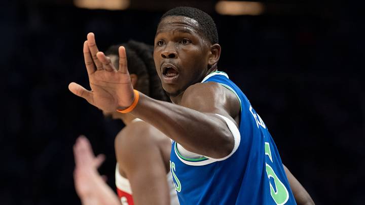 Minnesota Timberwolves guard Anthony Edwards (5) celebrates making a shot against the Toronto Raptors in the first half at Target Center. Mandatory Credit: Jesse Johnson-Imagn Images Minnesota Timberwolves guard Anthony Edwards (5) celebrates making a shot against the Toronto Raptors in the first half at Target Center. Mandatory Credit: Jesse Johnson-Imagn Images