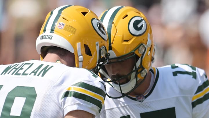 Green Bay Packers kicker Brandon McManus (17) celebrates with holder Daniel Whelan (19) after kicking a field goal vs. the Browns. Green Bay Packers kicker Brandon McManus (17) celebrates with holder Daniel Whelan (19) after kicking a field goal vs. the Browns.
