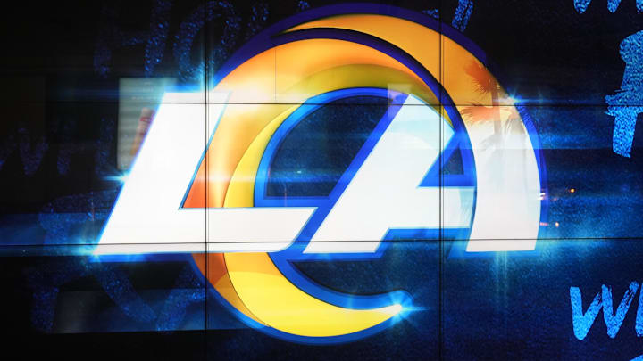 Feb 9, 2022; Los Angeles, CA, USA; A Los Angeles Rams logo is seen at the Grove. Mandatory Credit: Kirby Lee-Imagn Images