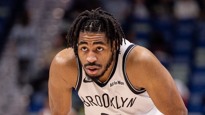 Brooklyn Nets guard Cam Thomas (24) looks on against the New Orleans Pelicans during the first half at Smoothie King Center on January 14, 2026.