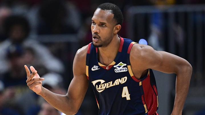 Apr 20, 2026; Cleveland, Ohio, USA; Cleveland Cavaliers center Evan Mobley (4) celebrates after making a three point basket during the second half during game two of the first round of the 2026 NBA Playoffs against the Toronto Raptors at Rocket Arena. Mandatory Credit: David Dermer-Imagn Images