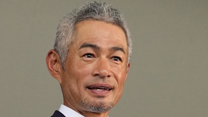 Hall of Fame inductee Ichiro Suzuki poses with his Hall of Fame plaque after the Baseball Hall of Fame Induction Ceremony at the Clark Sports Center on July 27. 