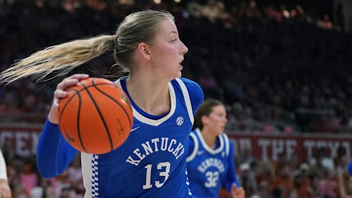 Feb 9, 2026; Austin, Texas, USA; Kentucky Wildcats center Clara Strack (13) rebounds during the second half against the Texas Longhorns at Moody Center. Mandatory Credit: Dustin Safranek-Imagn Images Feb 9, 2026; Austin, Texas, USA; Kentucky Wildcats center Clara Strack (13) rebounds during the second half against the Texas Longhorns at Moody Center. Mandatory Credit: Dustin Safranek-Imagn Images