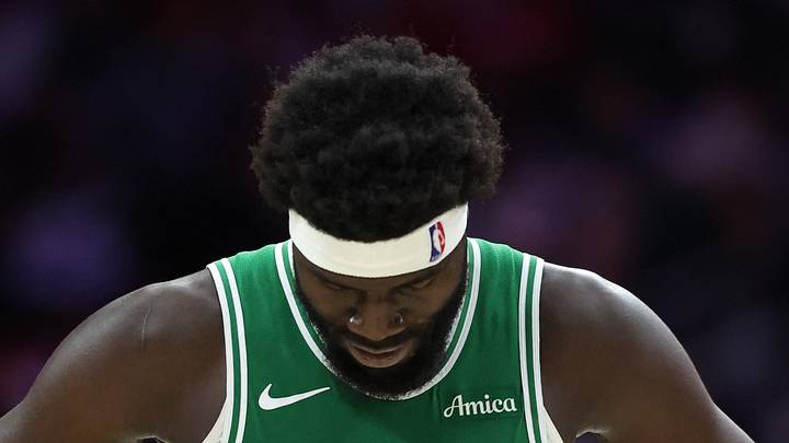 Apr 30, 2026; Philadelphia, Pennsylvania, USA; Boston Celtics center Neemias Queta (88) looks on in front of Philadelphia 76ers center Joel Embiid (21) during the third quarter at Xfinity Mobile Arena. Mandatory Credit: Bill Streicher-Imagn Images
