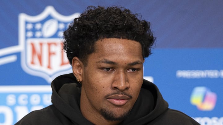 Feb 26, 2026; Indianapolis, IN, USA; San Diego State defensive back Chris Johnson (DB17) speaks to members of the media during the NFL Combine at the Indiana Convention Center. Mandatory Credit: Jacob Musselman-Imagn Images Feb 26, 2026; Indianapolis, IN, USA; San Diego State defensive back Chris Johnson (DB17) speaks to members of the media during the NFL Combine at the Indiana Convention Center. Mandatory Credit: Jacob Musselman-Imagn Images