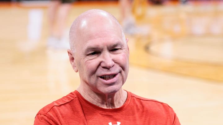 Mar 18, 2026; Oklahoma City, OK, USA; Saint Mary's Gaels head coach Randy Bennett speaks to reporters during a practice session ahead of the first round of the men's 2026 NCAA Tournament at Paycom Center. Mandatory Credit: William Purnell-Imagn Images