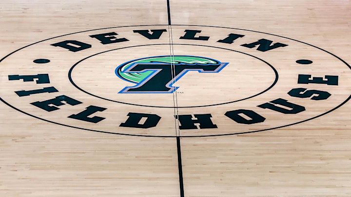 Feb 8, 2017; New Orleans, LA, USA; Devlin Fieldhouse logo at midcourt before the game between Houston Cougars and Tulane Green Wave at Devlin Fieldhouse.