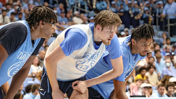 (L-R) James Brown, Henri Veesaar and Jarin Williamson during the Blue-White Scrimmage at the Smith Center; Oct. 4, 2025
