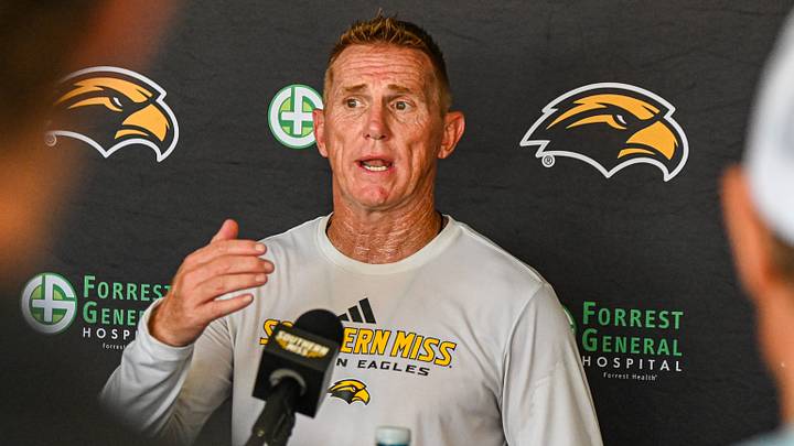 Southern Miss head coach Blake Anderson during his post-scrimmage press conference on Saturday, August 22, 2026. Southern Miss head coach Blake Anderson during his post-scrimmage press conference on Saturday, August 22, 2026.