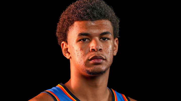 Oklahoma forward Ousmane Dieng (13) poses for a photo shoot during Thunder media day at Paycom Center in Oklahoma City on Monday, Sept. 29, 2025.