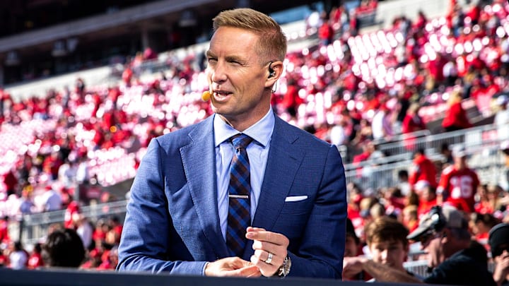 Joel Klatt speaks on a Big Noon Kickoff pregame show before a NCAA football game between Iowa and Ohio State, Saturday, Oct. 22, 2022, at Ohio Stadium in Columbus, Ohio