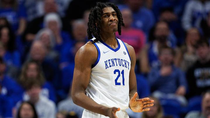 Jan 7, 2026; Lexington, Kentucky, USA; Kentucky Wildcats forward Jayden Quaintance (21) reacts after a play during the second half against the Missouri Tigers at Rupp Arena at Central Bank Center. Mandatory Credit: Jordan Prather-Imagn Images Jan 7, 2026; Lexington, Kentucky, USA; Kentucky Wildcats forward Jayden Quaintance (21) reacts after a play during the second half against the Missouri Tigers at Rupp Arena at Central Bank Center. Mandatory Credit: Jordan Prather-Imagn Images