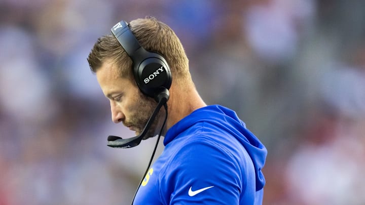 Dec 7, 2025; Glendale, Arizona, USA; Los Angeles Rams head coach Sean McVay against the Arizona Cardinals at State Farm Stadium. Mandatory Credit: Mark J. Rebilas-Imagn Images