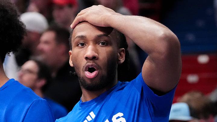 Dec 22, 2025; Lawrence, Kansas, USA; Kansas Jayhawks guard Darryn Peterson (22) reacts to play against the Davidson Wildcats during the second half of the game at Allen Fieldhouse. Mandatory Credit: Denny Medley-Imagn Images Dec 22, 2025; Lawrence, Kansas, USA; Kansas Jayhawks guard Darryn Peterson (22) reacts to play against the Davidson Wildcats during the second half of the game at Allen Fieldhouse. Mandatory Credit: Denny Medley-Imagn Images