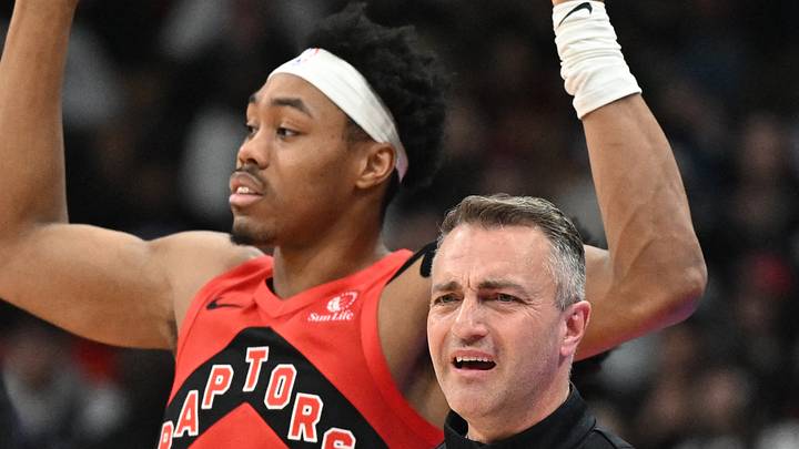 Toronto Raptors head coach Darko Rajakovic and forward Scottie Barnes.