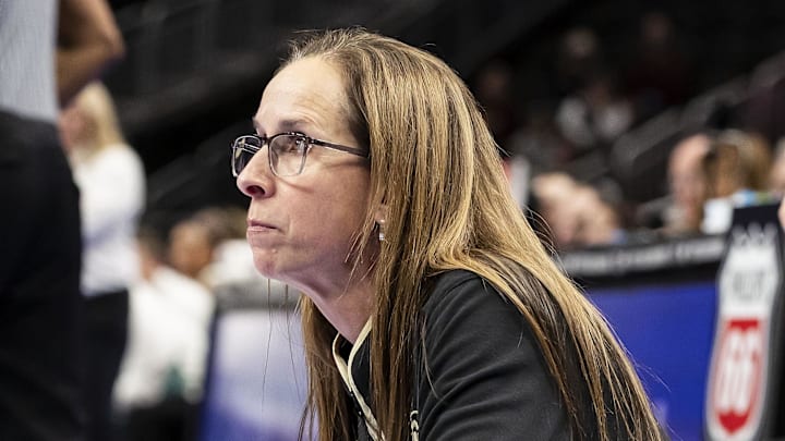 Mar 6, 2026; Kansas City, MO, USA; Colorado Buffaloes head coach JR Payne watches the run of play against the Baylor Bears during the first half at T-Mobile Center. Mar 6, 2026; Kansas City, MO, USA; Colorado Buffaloes head coach JR Payne watches the run of play against the Baylor Bears during the first half at T-Mobile Center.