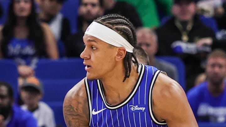 Orlando Magic forward Paolo Banchero looks to pass during the first quarter against the Boston Celtics.