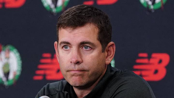 Sep 29, 2025; Boston, MA, USA; Boston Celtics president of basketball operations Brad Stevens talks to reporters during media day at the Auerbach Center. Mandatory Credit: David Butler II-Imagn Images